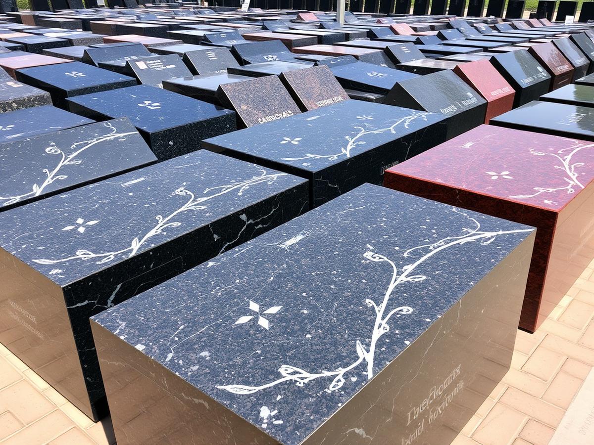 Rows of polished granite in the outdoor yard